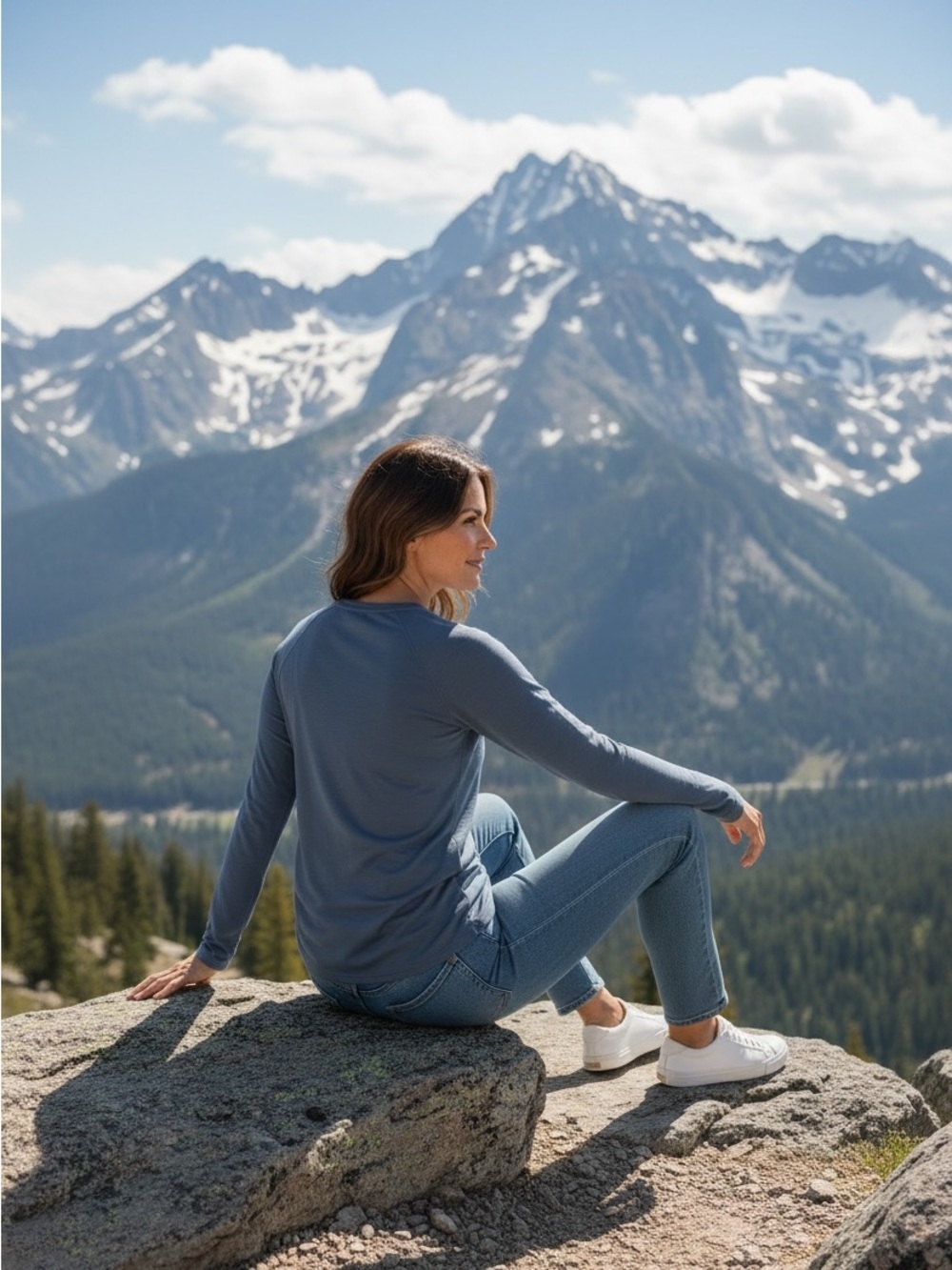 REI-Co-op Women’s Long Sleeve Crew Tee in Slate Blue Casual Hiking Active Sz XL
